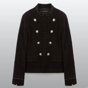 NEW - Zara xs Women’s Black Military-Style Double-Breasted Jacket